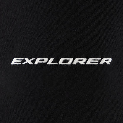 Black shirt with 'Explorer' text in white on a black background