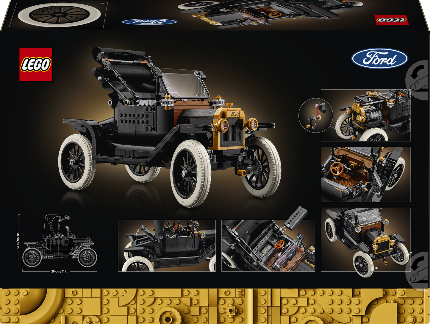 LEGO Ford Model T set packaging with detailed views and LEGO and Ford logos.