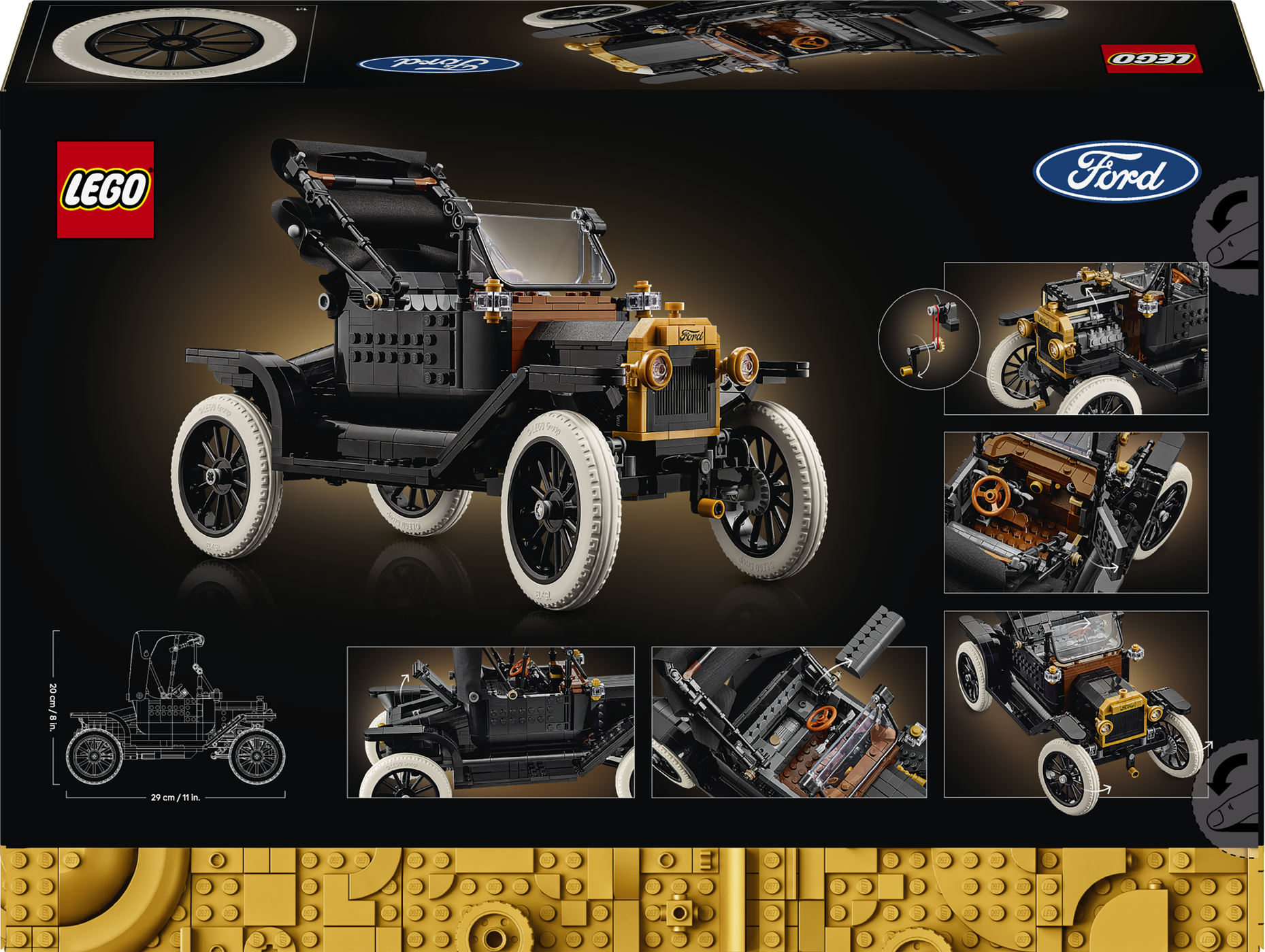 LEGO Ford Model T set packaging with detailed views and LEGO and Ford logos.