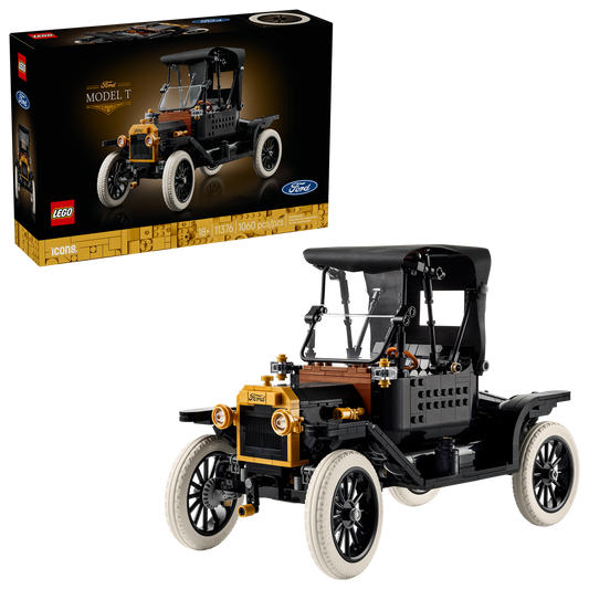 LEGO Model T Ford car set with packaging on a white background