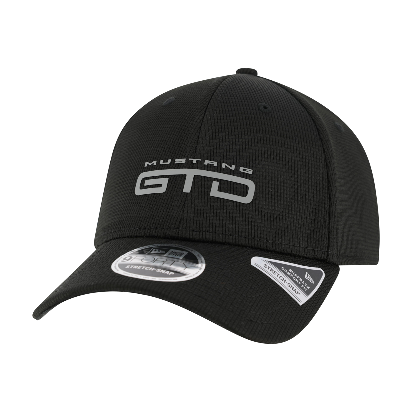 Black cap with 'Mustang GTD' logo on a white background
