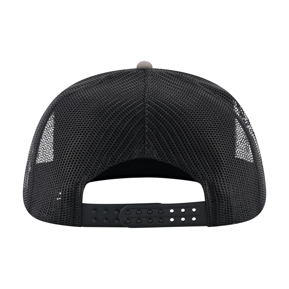 back of a black mesh back snapback hat