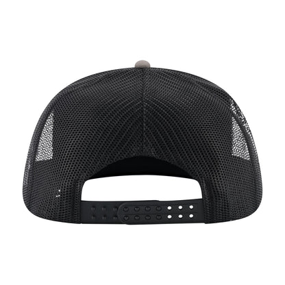 back of a black mesh back snapback hat