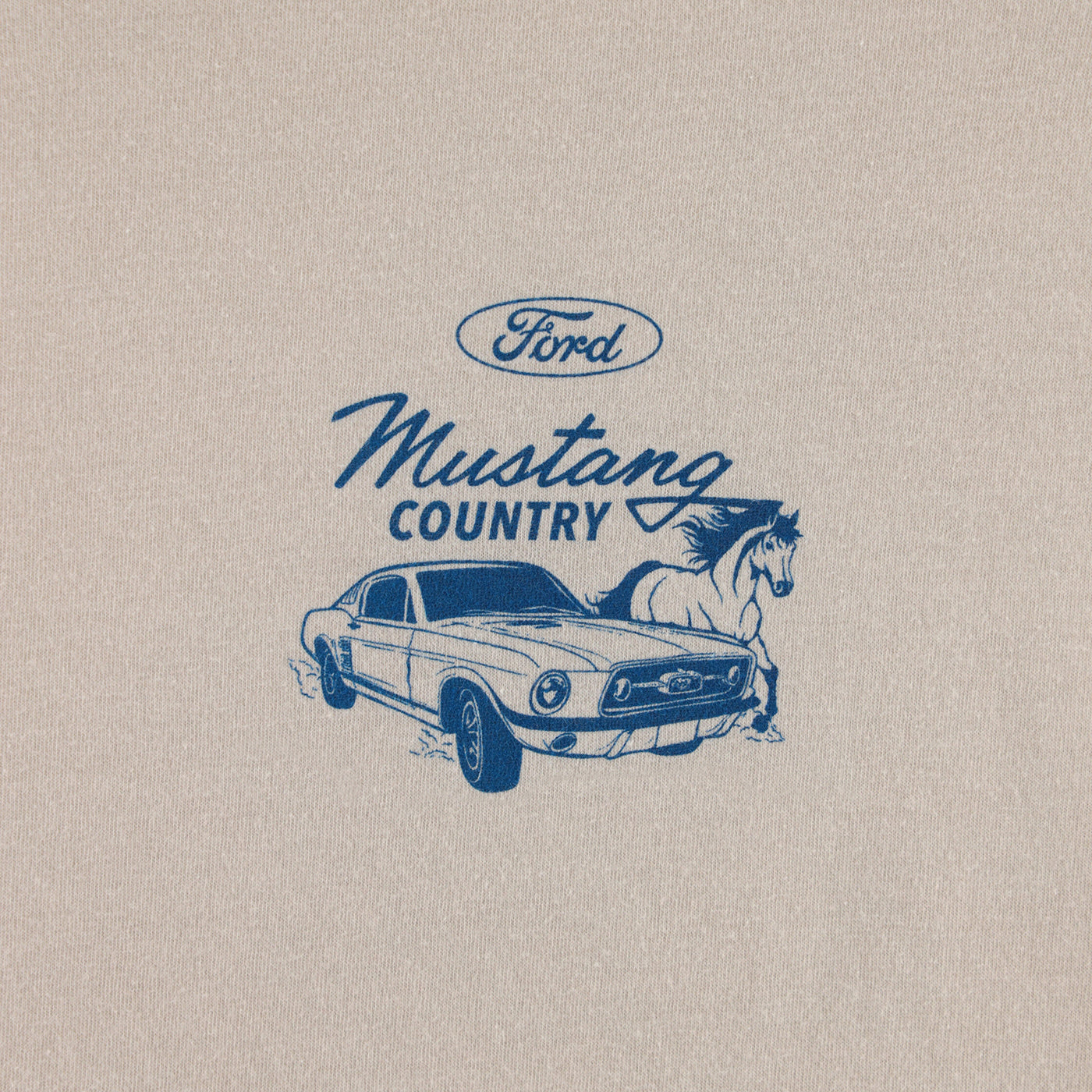 Ford Mustang Country logo with a horse on a beige background
