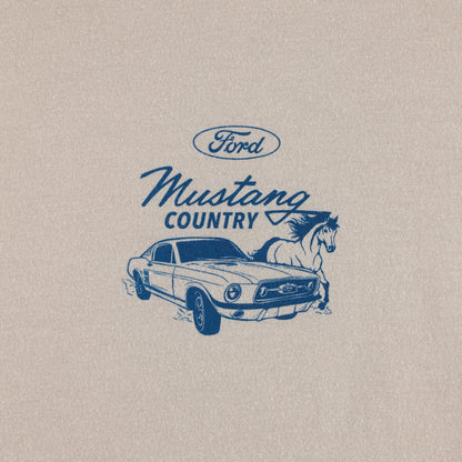 Ford Mustang Country logo with a horse on a beige background