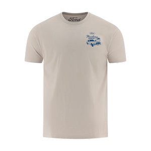 Beige t-shirt with Ford logo and Mustang graphic on a white background