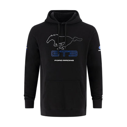 a black hoodie with a ford pony logo and GT3 text with ford racing text on a white background