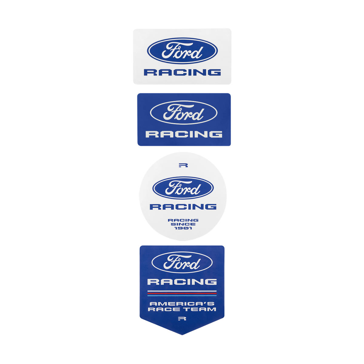4 Ford Racing sticker pack with rectangle circle and pennant flag shapes