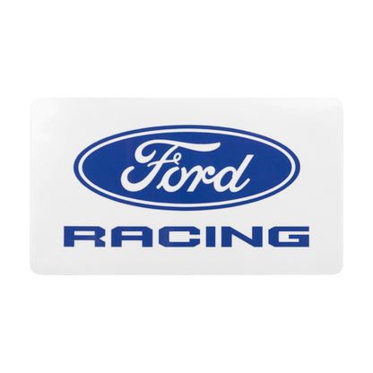 A rectangular white sticker or decal featuring the blue and white Ford Racing logo and wordmark on a plain white background.