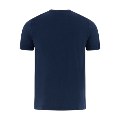 Navy blue t-shirt on a white background