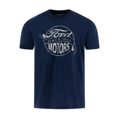 Navy blue t-shirt with Ford Motor company logo on a white background