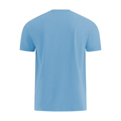 back of a light blue t-shirt