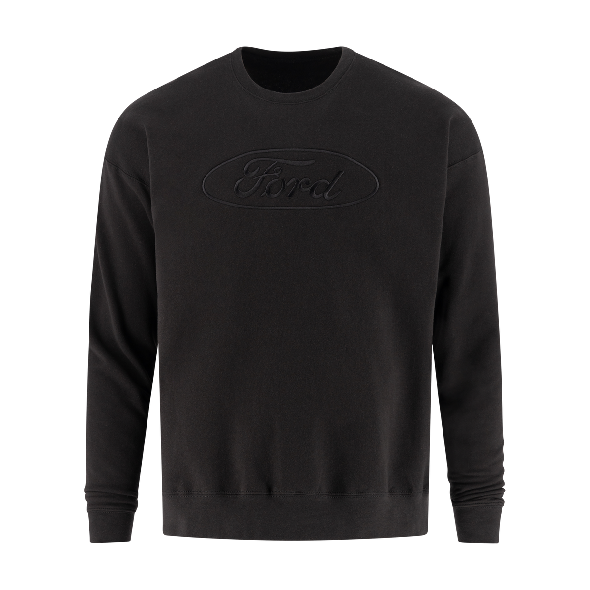 Ford script oval on a black crewneck sweatshirt