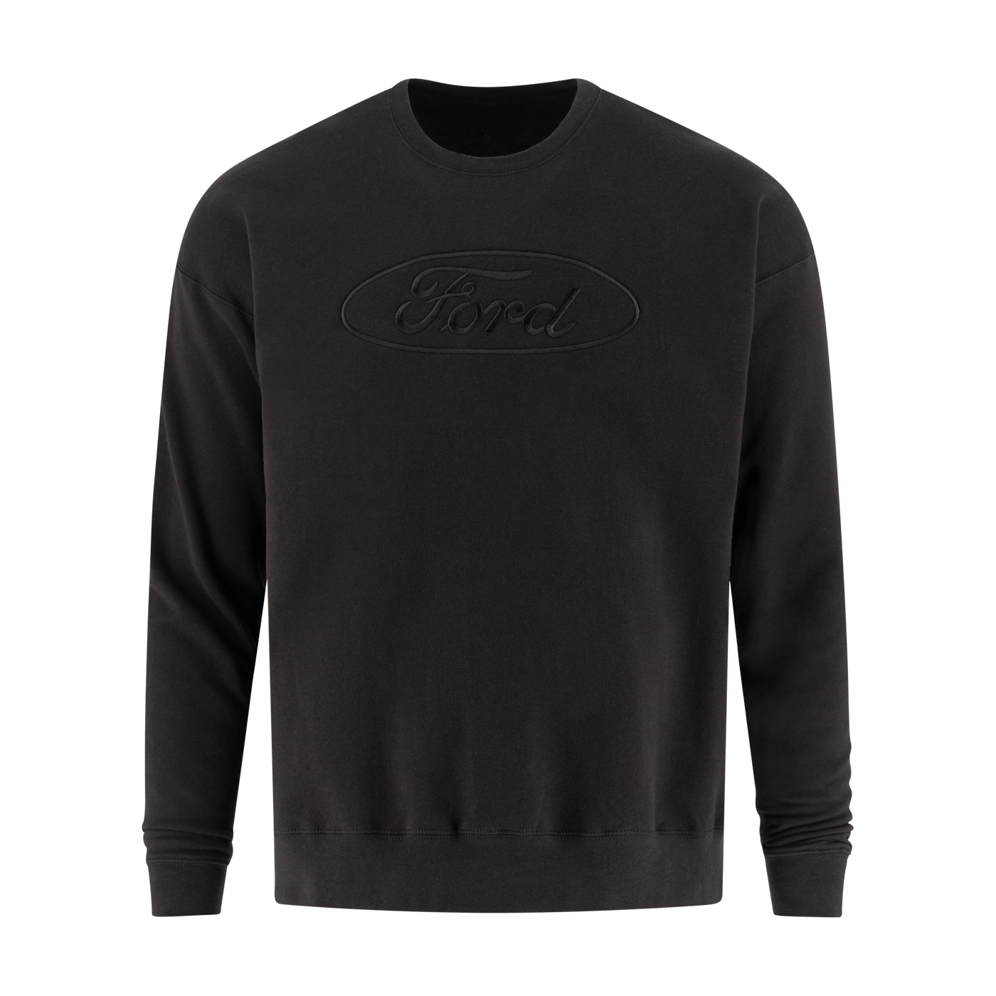 Ford script oval on a black crewneck sweatshirt