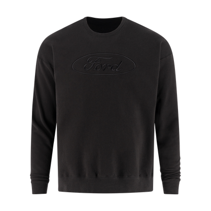 Ford script oval on a black crewneck sweatshirt