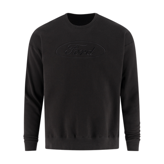 Ford script oval on a black crewneck sweatshirt