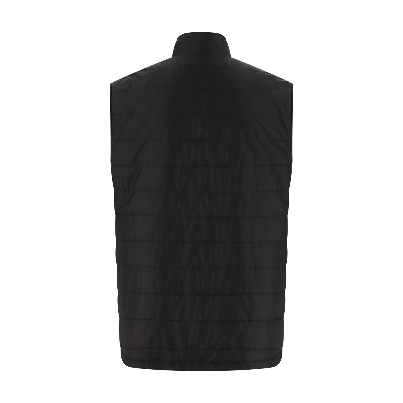 Black puffer vest on a white background