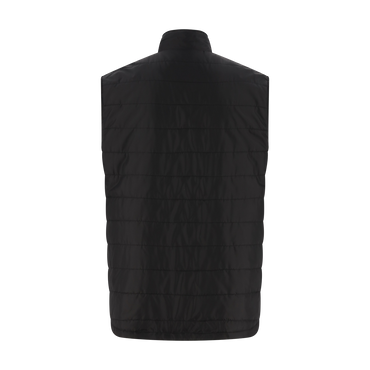 Black puffer vest on a white background