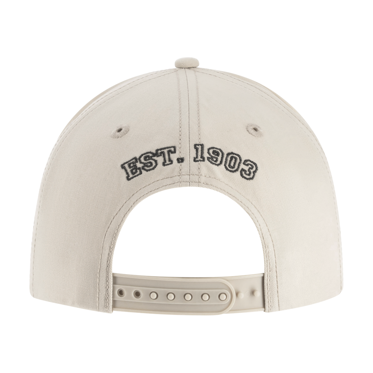 Beige cap with 'EST. 1903' text on a white background