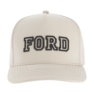 Beige cap with 'FORD' embroidered on it against a white background