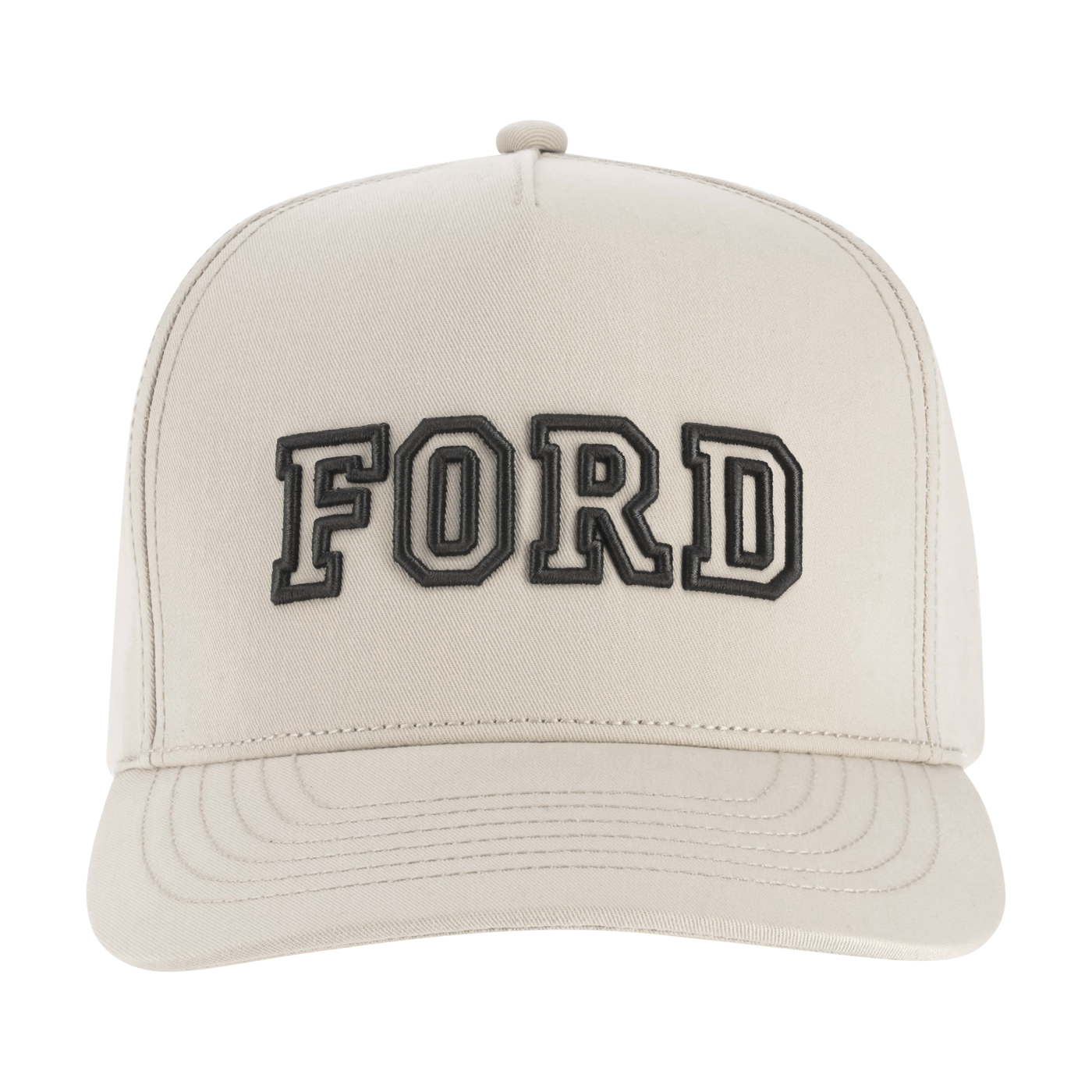Beige cap with 'FORD' embroidered on it against a white background