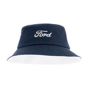 Navy bucket hat with 'Ford' logo on a white background