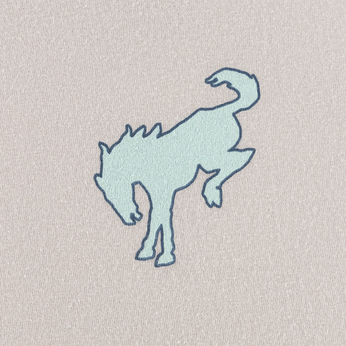 Blue outline of a Ford Bronco horse on a textured beige background