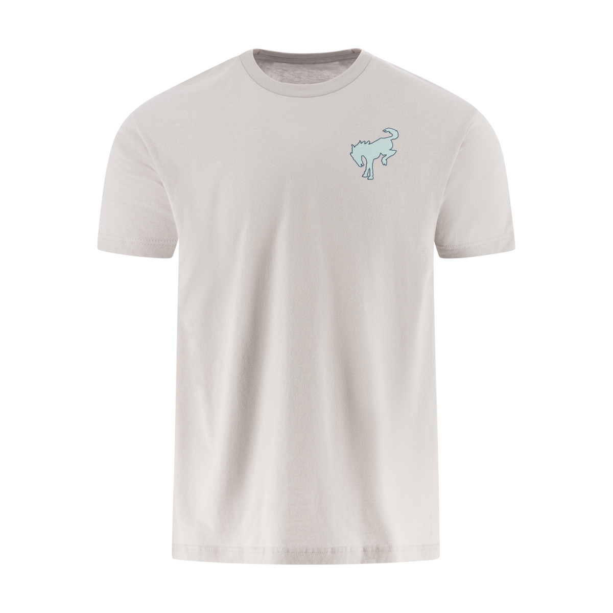 Beige t-shirt with a small blue Ford Bronco logo on a white background