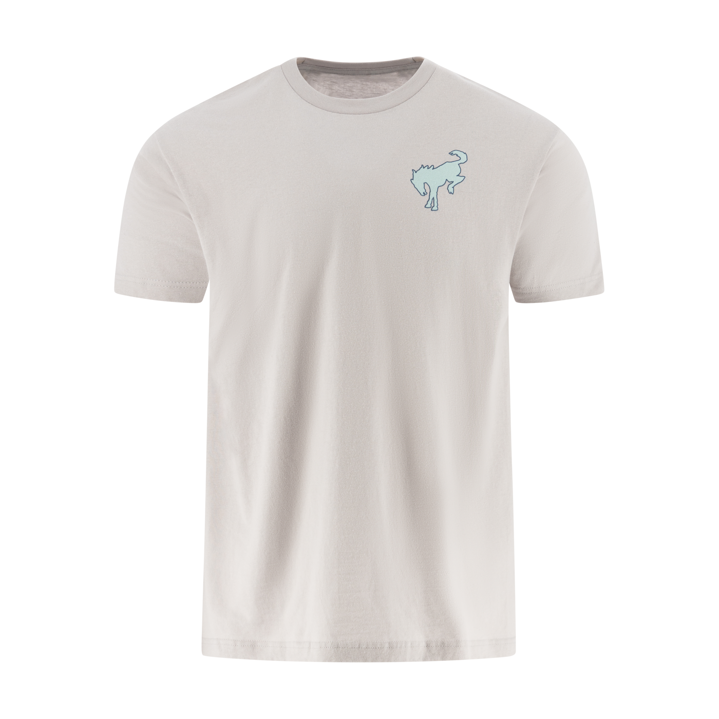 Beige t-shirt with a small blue Ford Bronco logo on a white background