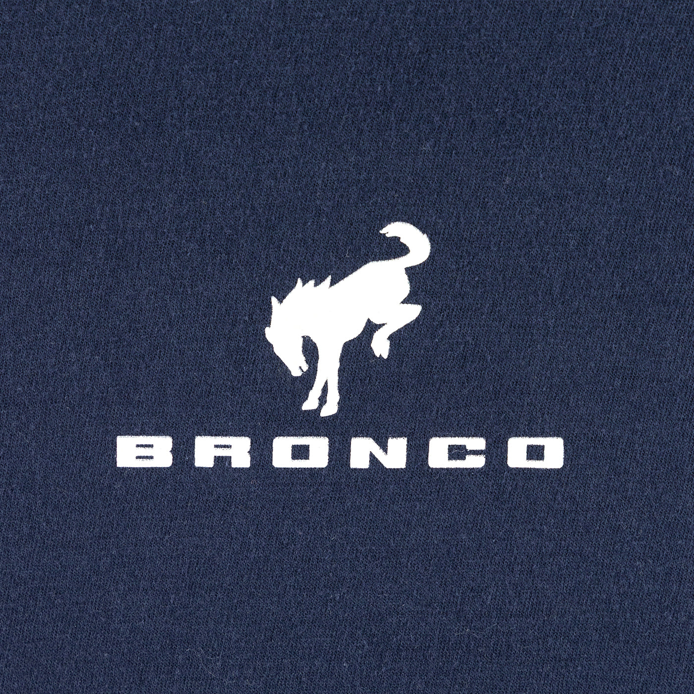 White Ford Bronco logo on a dark blue background