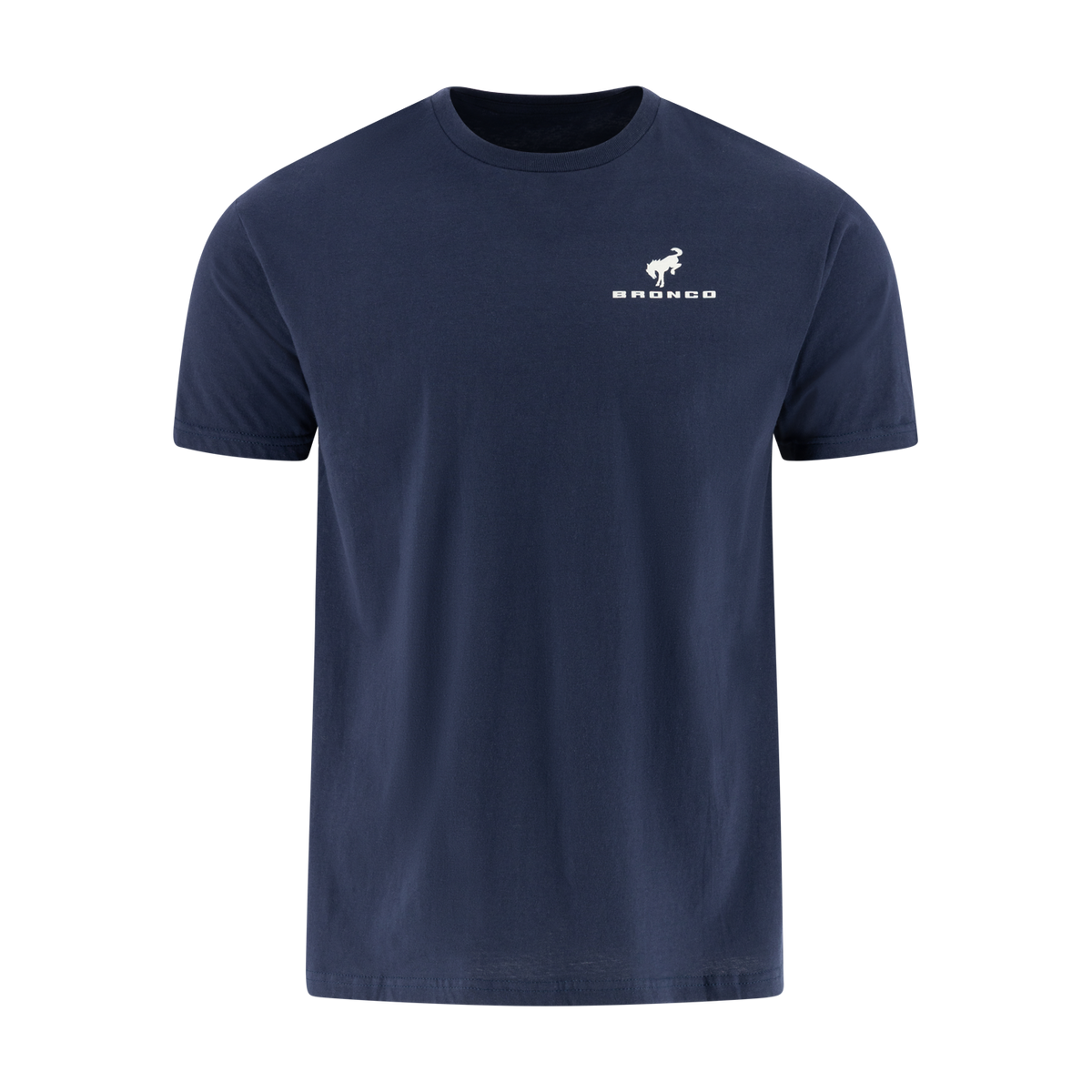 Navy blue t-shirt with a white Ford Bronco logo on a white background