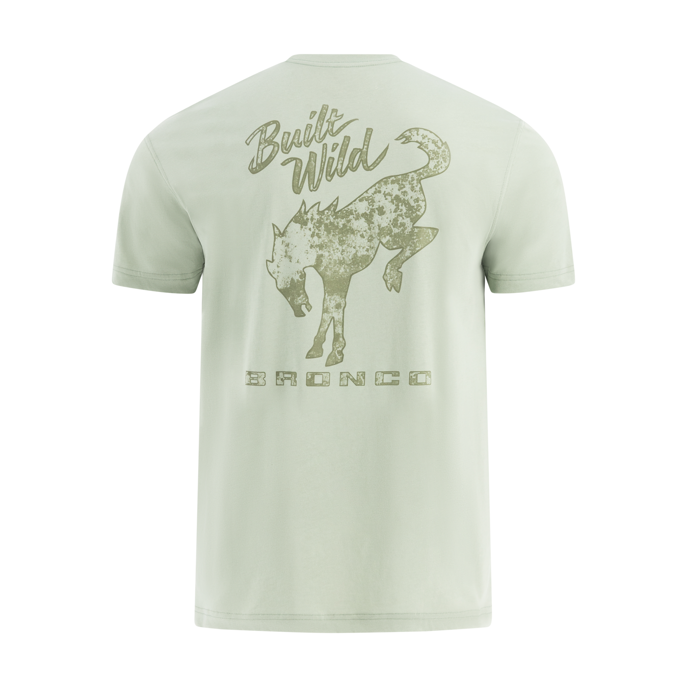 Light green t-shirt with a graphic of a Ford Bronco and text on a white background