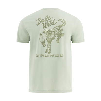 Light green t-shirt with a graphic of a Ford Bronco and text on a white background