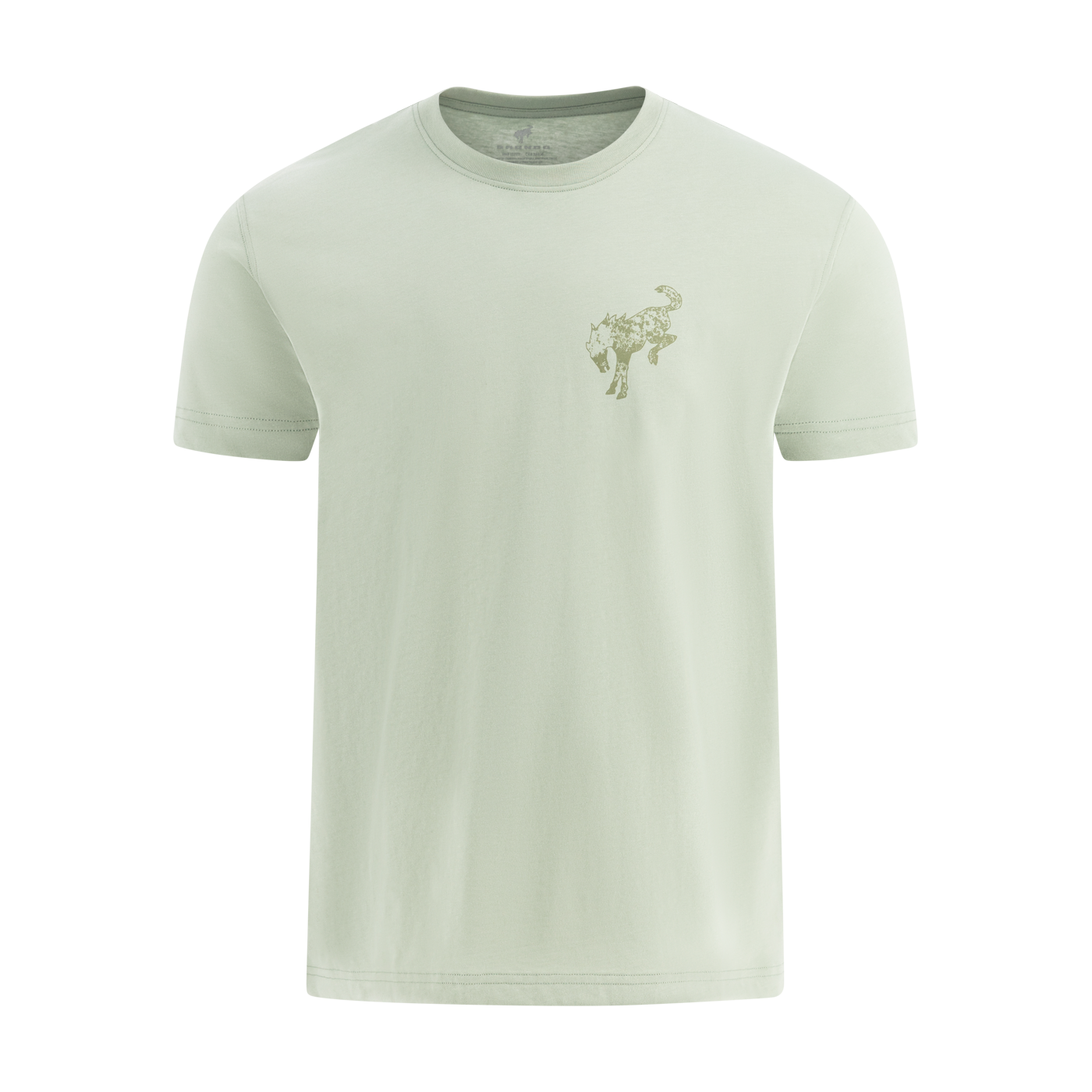 Light green t-shirt with a small logo on a white background
