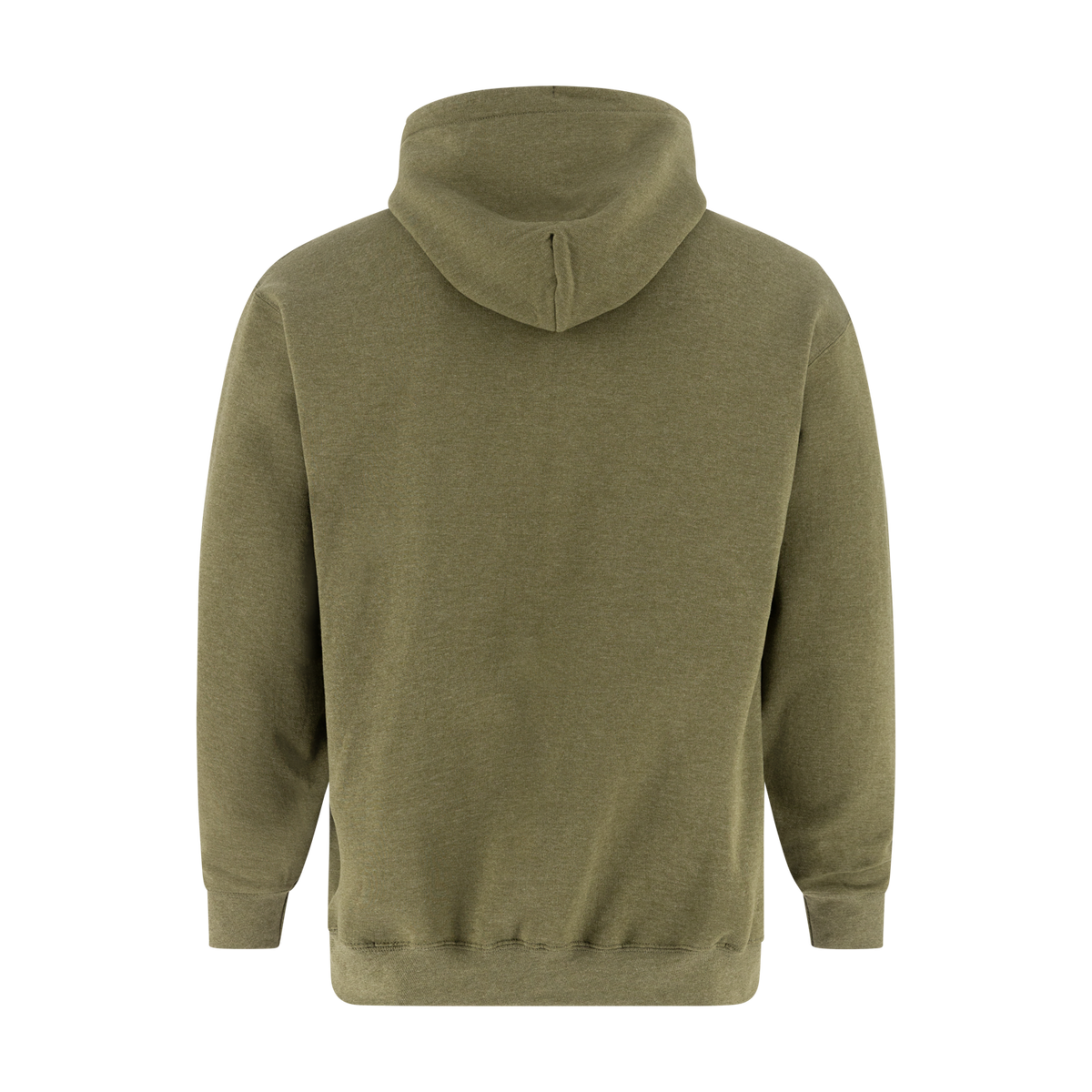 Green hoodie shown from the back on a white background
