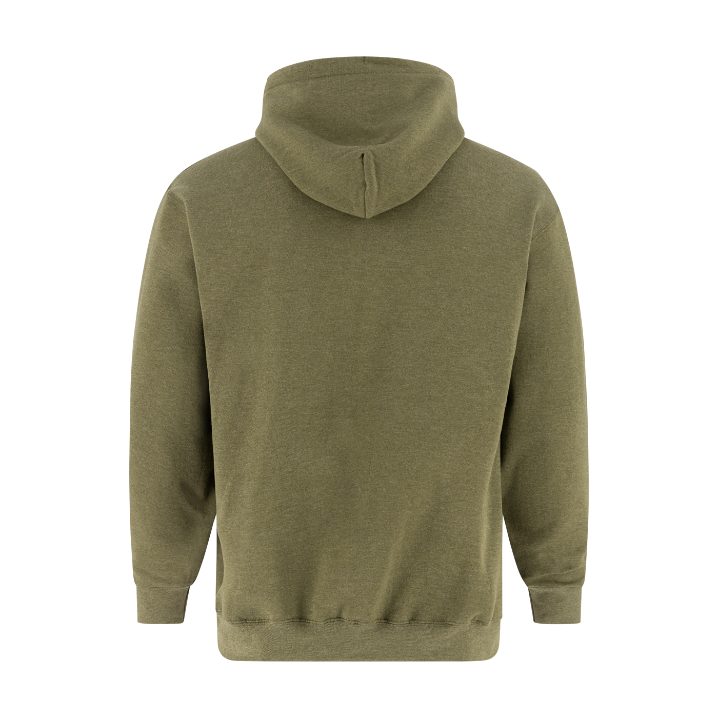 Green hoodie shown from the back on a white background