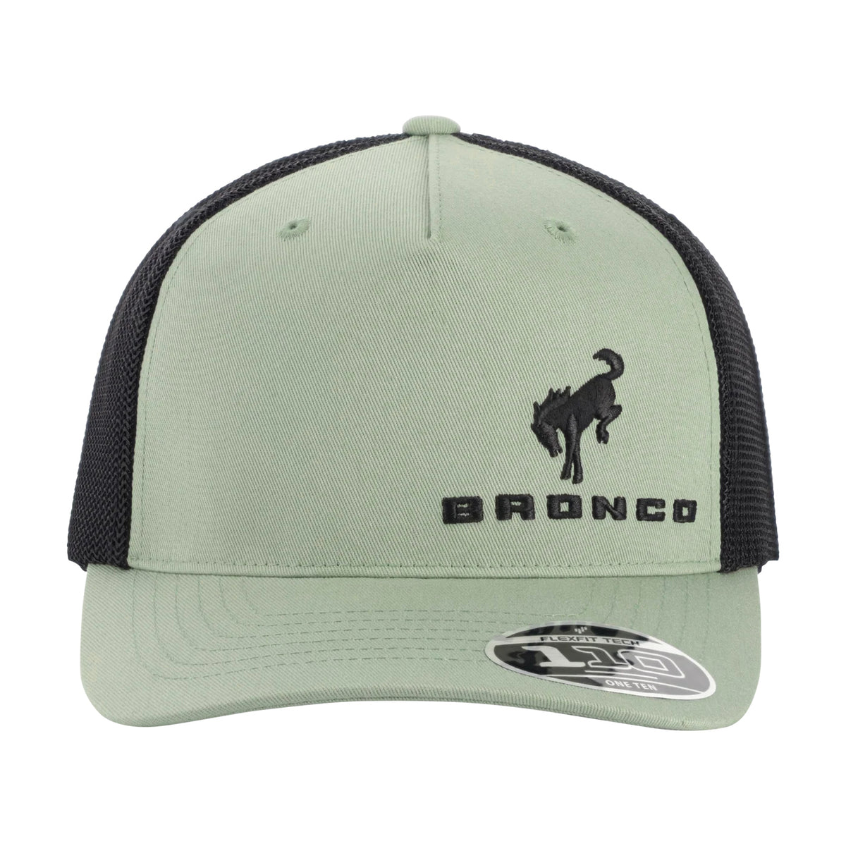 Green and black cap with 'Bronco' logo on a white background