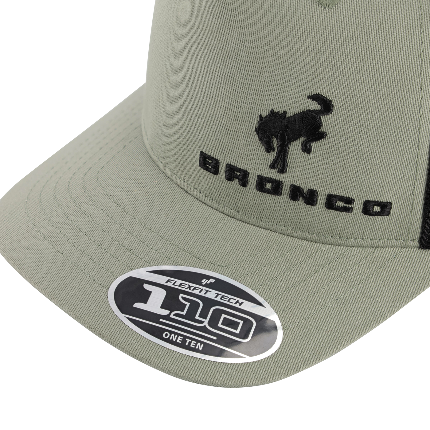 Green cap with black 'Bronco' logo and Flexfit label on a white background