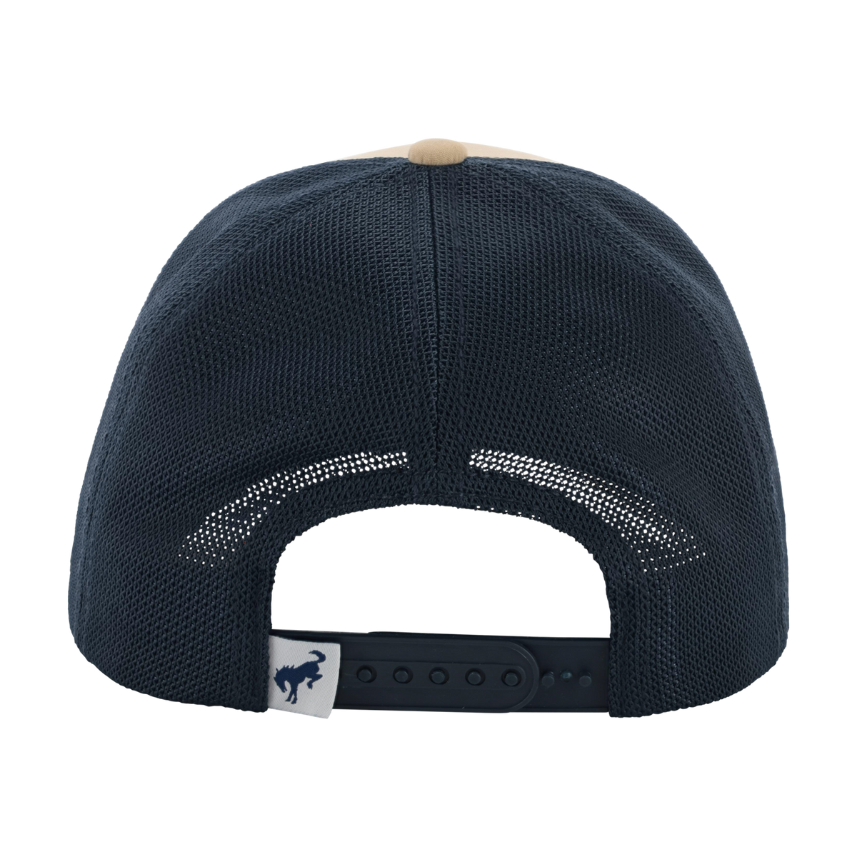 Navy blue cap with mesh back and brand logo on a white background