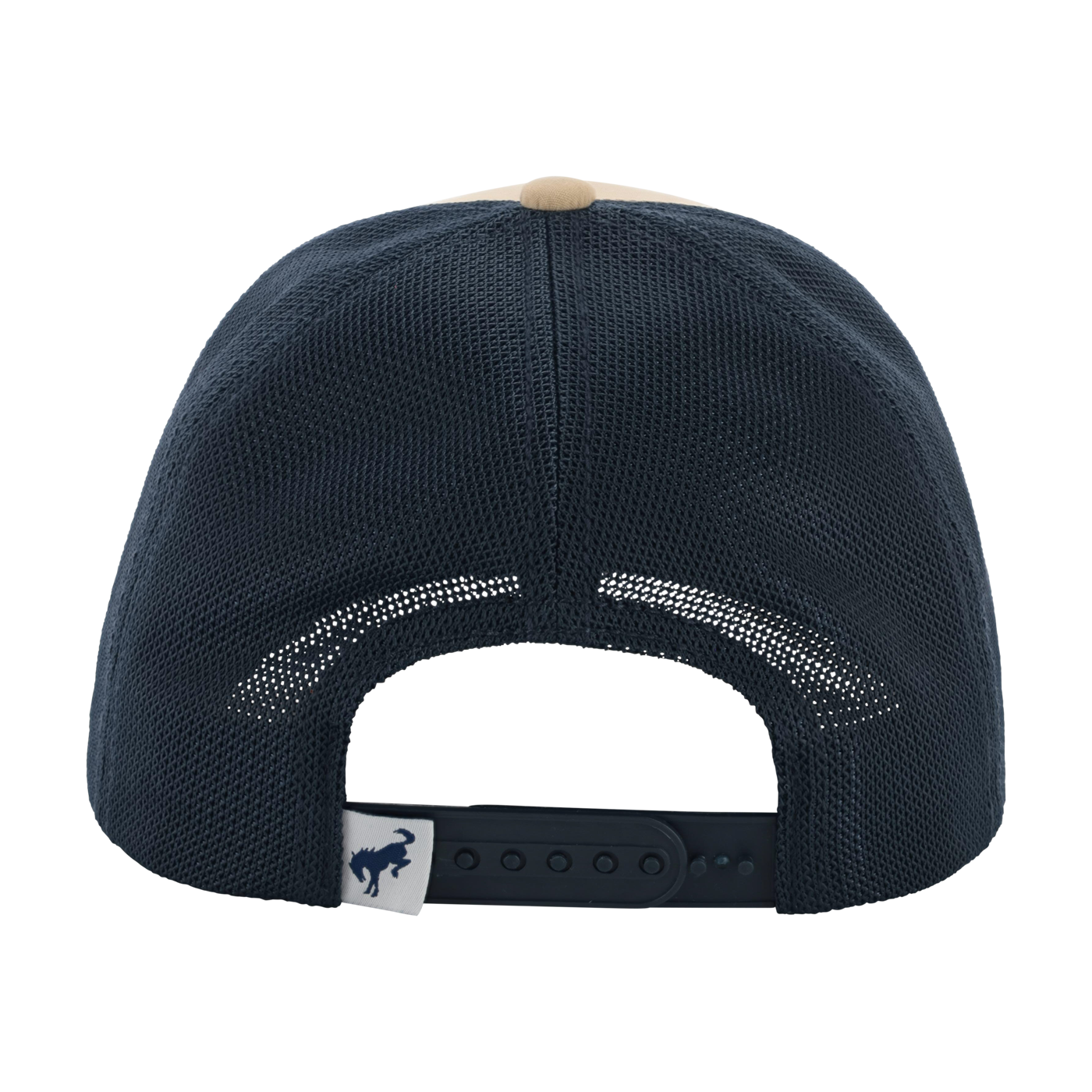 Navy blue cap with mesh back and brand logo on a white background