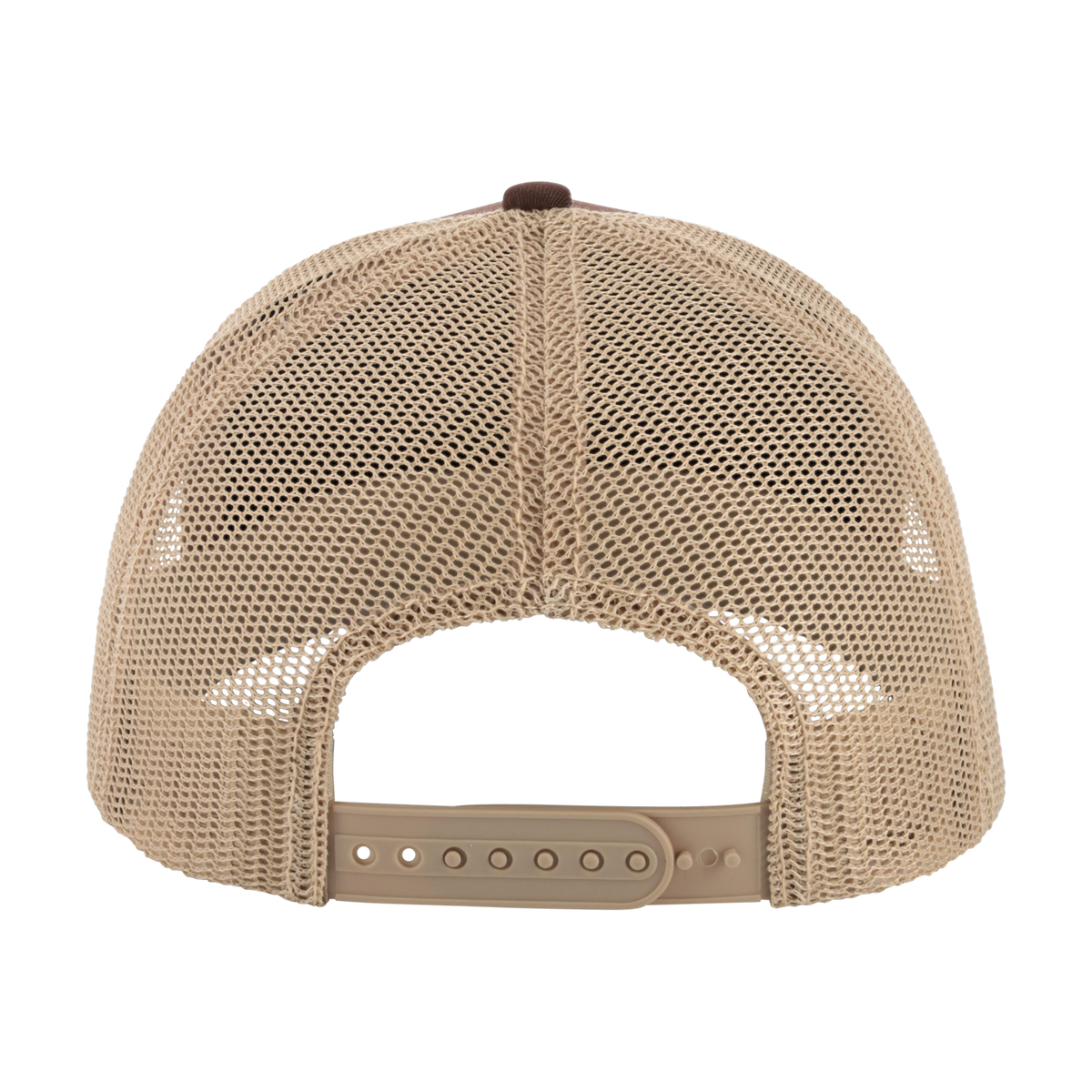 Beige mesh cap with brown brim on a white background
