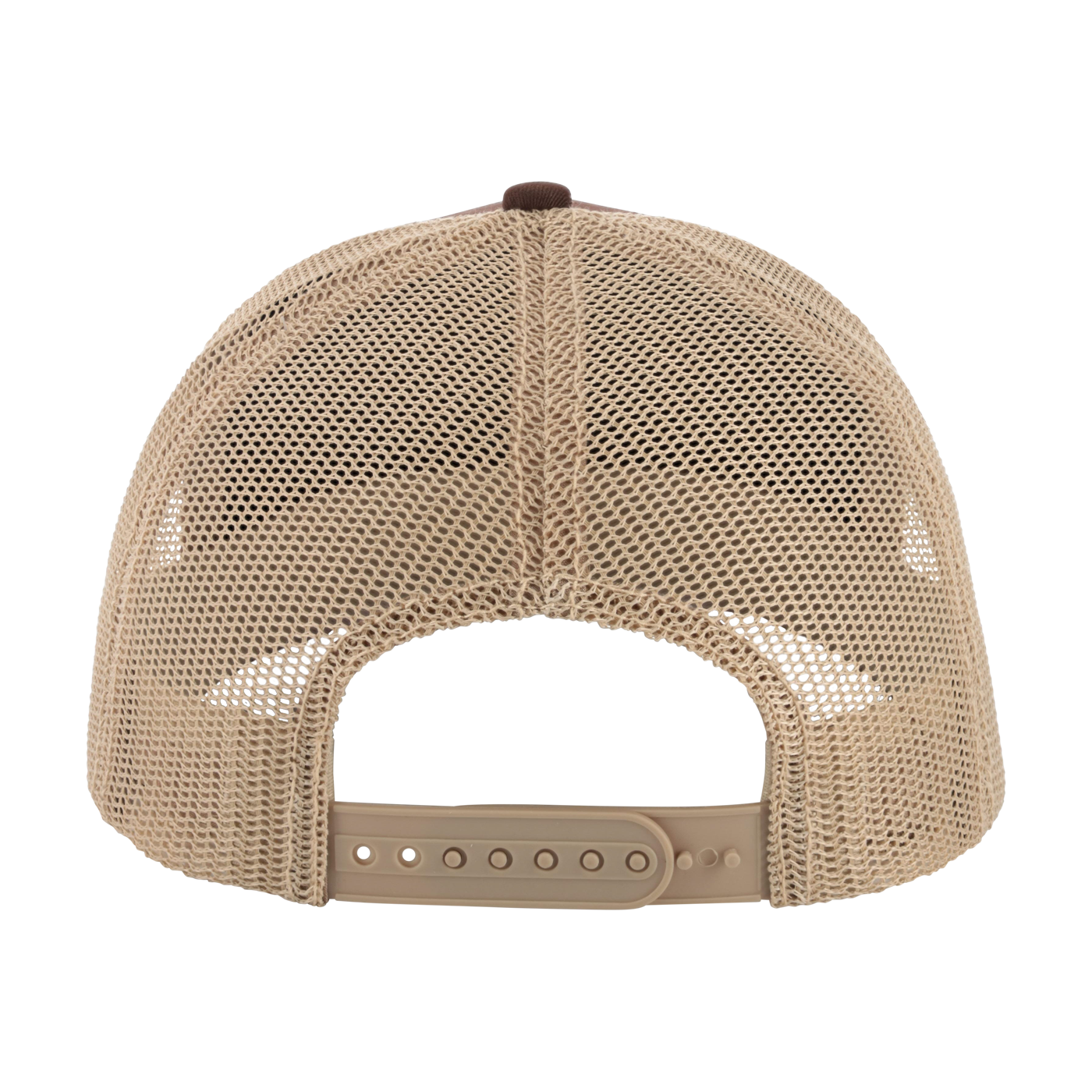 Beige mesh cap with brown brim on a white background