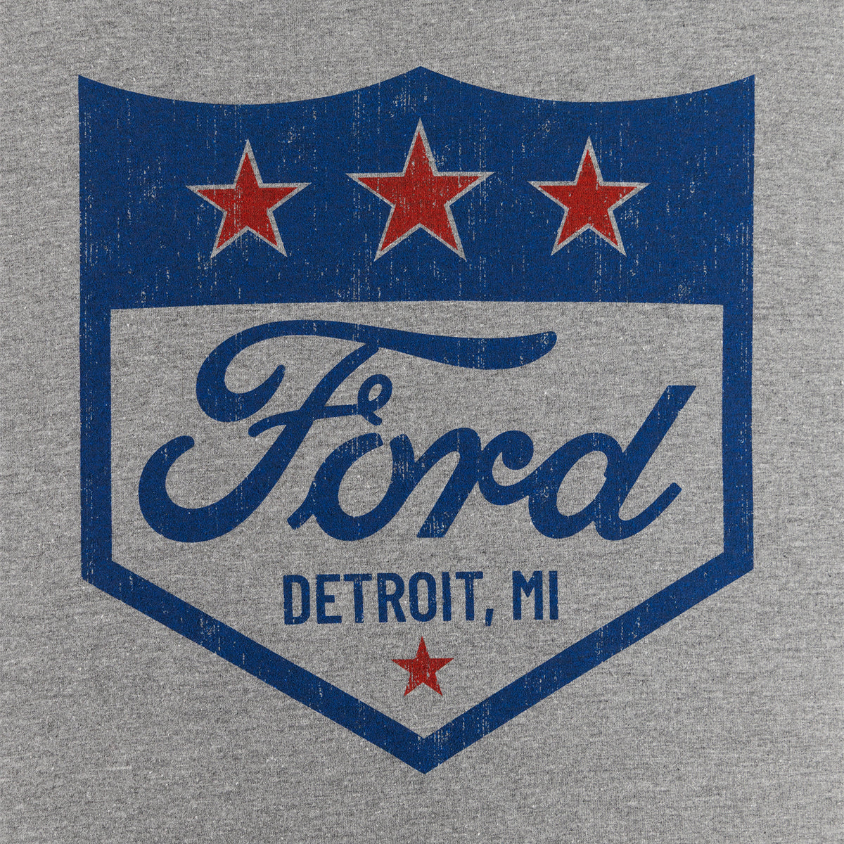 Ford logo with three red stars on a gray background