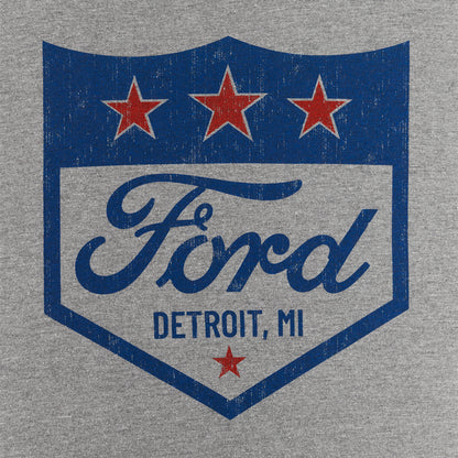 Ford logo with three red stars on a gray background