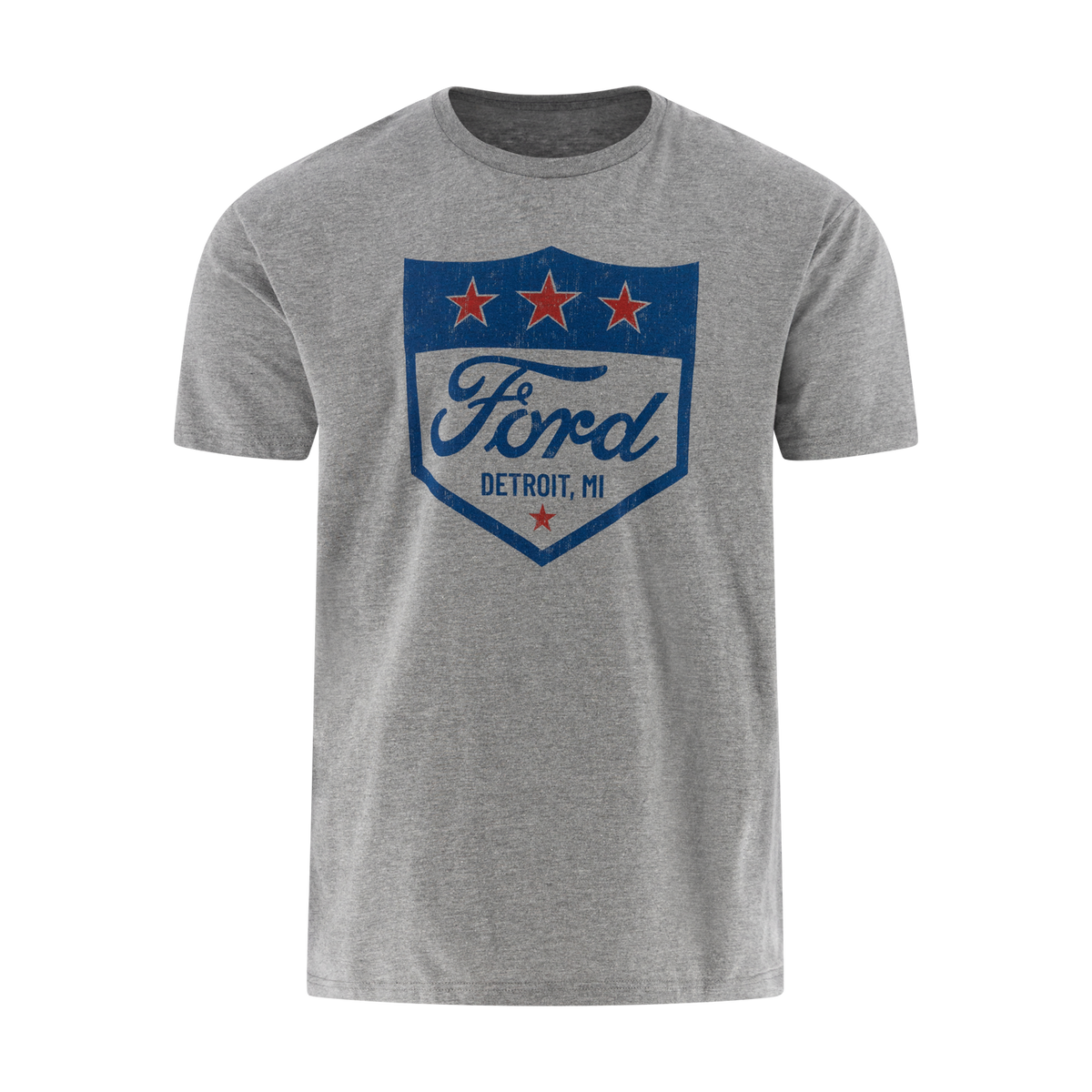 Gray t-shirt with Ford logo featuring stars on a white background