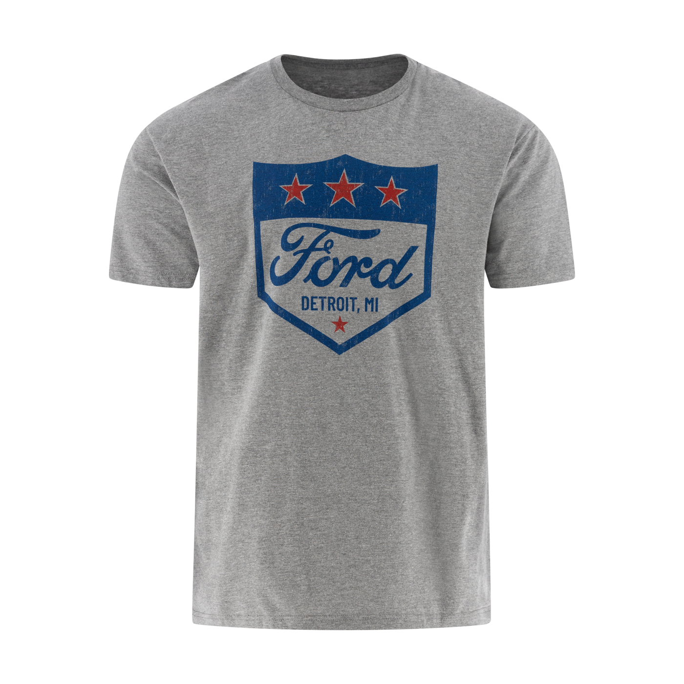 Gray t-shirt with Ford logo featuring stars on a white background