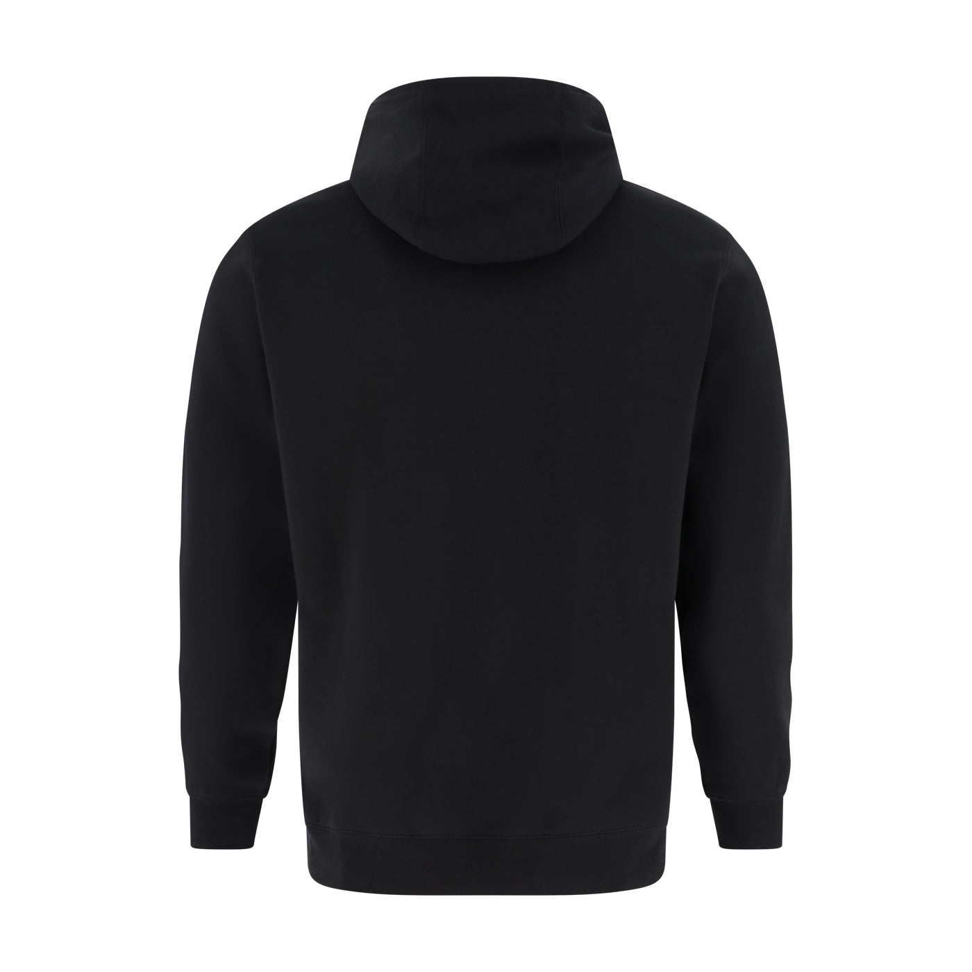 Black hoodie shown from the back on a white background