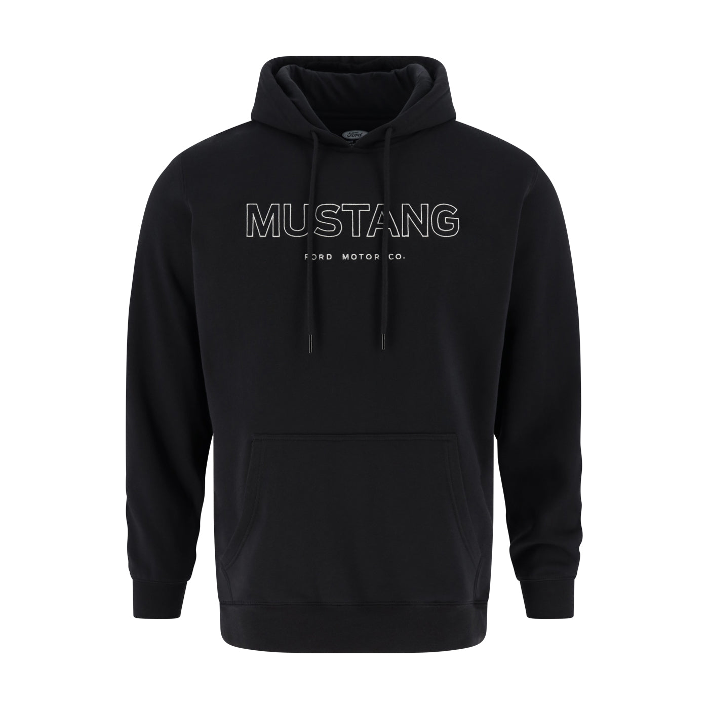 Black hoodie with 'Mustang' text on a white background