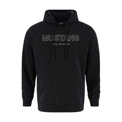 Black hoodie with 'Mustang' text on a white background