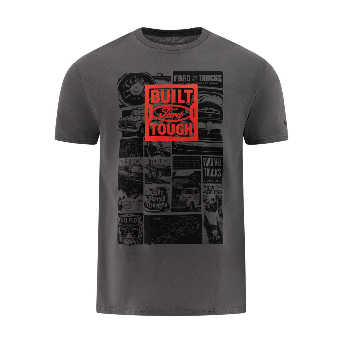 Gray t-shirt with Ford logo and 'Built Ford Tough' text on a white background